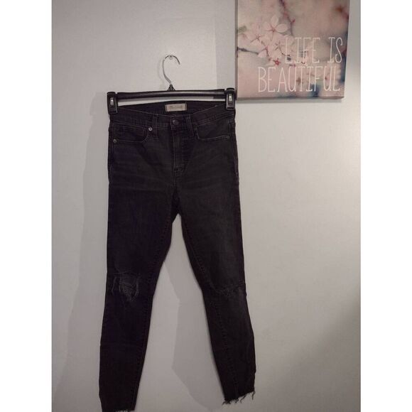 Madewell size 26 Black Destroyed 9" High Rise Skinny Jeans - Picture 1 of 5